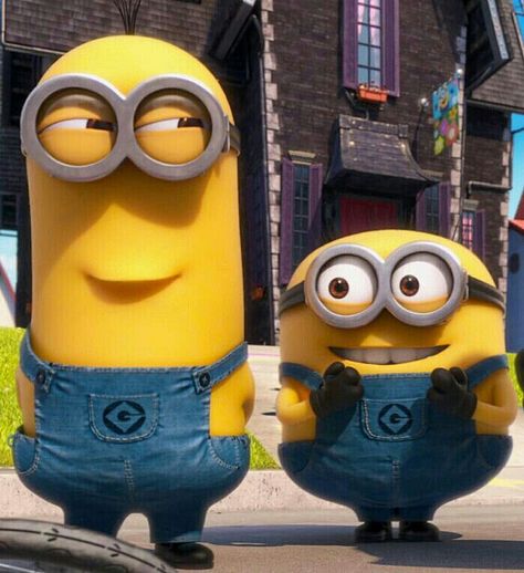 Hahaha. Looks like me and my sister when planning something we haven't talked about but have communicated in our minds. I'm the short one. Lol 3 Minions, Minions 2, Minions Images, Minion Mayhem, Minions 1, Despicable Minions, Minion Gif, Minions Bob, Minion 2