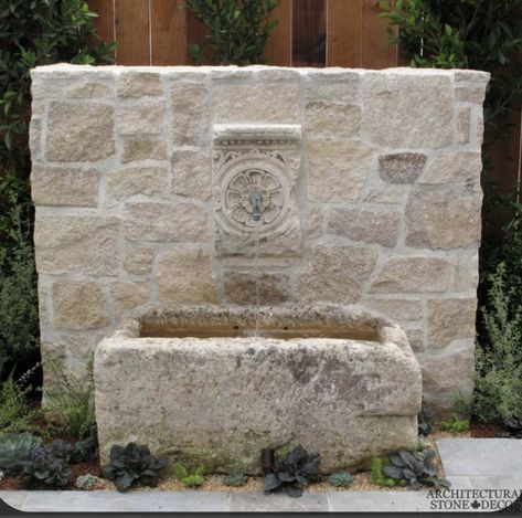 Diy Wall Fountain, Wall Fountain Outdoor, Outside Fountains, Limestone Fountain, Backyard Water Fountains, Fountain Outdoor, Outdoor Wall Fountains, Water Wall Fountain, Fountain Ideas