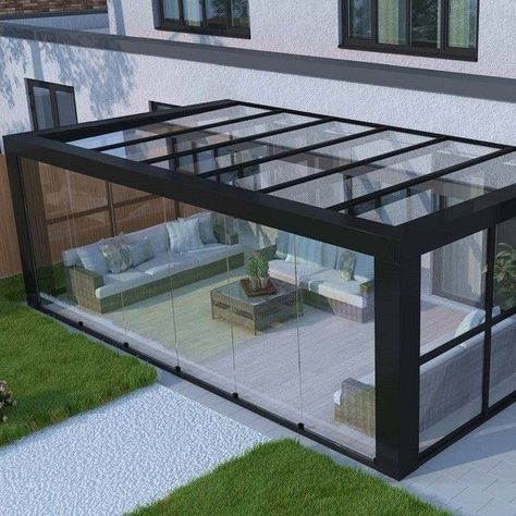 Contemporary Garden Rooms, Garden Room Extensions, Rooftop Terrace Design, Rooftop Design, Sunroom Designs, Back Porch Ideas Covered, House Extension Design, Patio Garden Design, Glass Walls