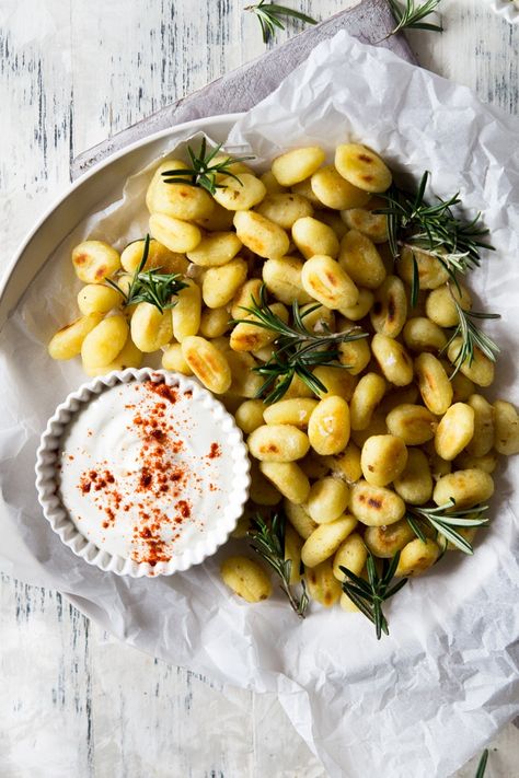 Pan Fried Gnocchi With Rosemary - Inside The Rustic Kitchen Fried Gnocchi, Pan Fried Gnocchi, Vegetarian Dumpling, Easy Italian Recipes, Kitchen Italian, Italian Dinner Recipes, Quick Side Dishes, Italian Recipes Easy, Italian Appetizers