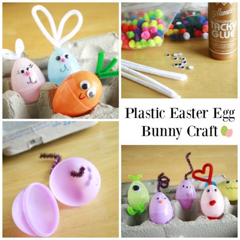 Plastic Easter Egg Bunny Craft - Make and Takes Easter Egg Crafts For Kids, Egg Crafts For Kids, Orange Carrots, Easter Egg Bunny, Bunny Craft, Bunny Room, Easter Paintings, Plastic Craft, Creative Kids Crafts