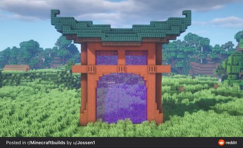 Nether Portal House, Japanese Nether Portal, Minecraft Portal Design, Portal In Minecraft, Japanese Minecraft Builds, Nether Portal Design, Minecraft Portal, Minecraft Japanese House, Nether Portal