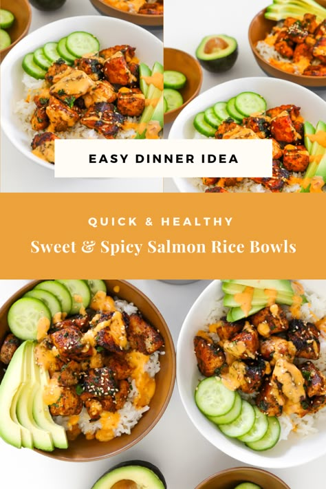 Rice Fish Bowl, Spicy Rice Bowl, Spicy Salmon Rice Bowl, Sweet Spicy Salmon, Become A Content Creator, Salmon Rice Bowl, Salmon Rice, Healthy Bowls Recipes, Salmon Bowl