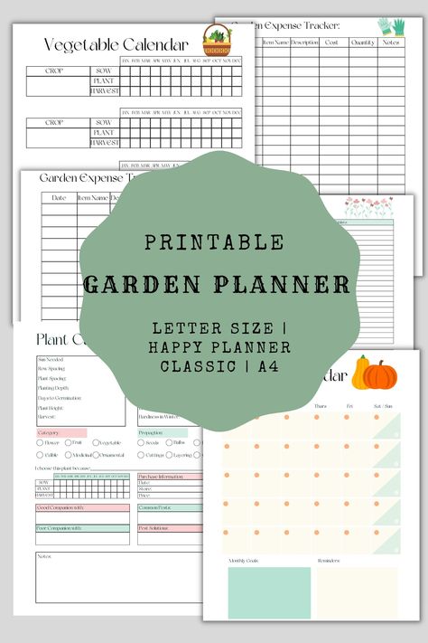 A lot of planning goes in to having a beautiful garden, keep track of your plans, and plans for your garden all in one place.  These printables can help you keep track of your plants and your garden.  *WHAT IS INCLUDED* *Garden Expense Tracker *Fruit Calendar *Vegetable Calendar  *Water Tracker *Raised Bed Layout *Plant Card *Garden Calendar *Seed Inventory *Garden Notes *Planting Calendar *SIZES* Letter, A4, and Happy Planner Classic *DOWNLOADING* After you purchase you will receive an email with a ling to download or you can also find the templates under you *purchases and reviews* on you Etsy Account. You will receive a zip file that will have the printable templates for you to use. It is an instant download and you may print as many as you need and whenever you need. *Note* This is a d Garden Bed Layout Ideas, Garden Planning Template, Fruit Calendar, Gardening Journal Printables, Vegetable Calendar, Vegetable Garden Design Layout, Garden Tracker, Plant Care Tracker, Raised Bed Layout