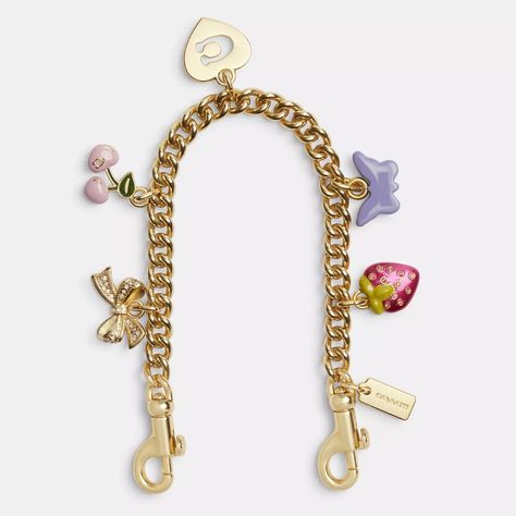 Measurements Length: 11.0" Materials Metal And Enamel Additional Details Dogleash Clips Coach Cherry Bag Charm, Pinterest Wishlist, Chain With Charms, Girly Bracelets, Gold Bag, Jewelry Accessories Ideas, Pink Cherry, Bag Chain, Coach Swagger