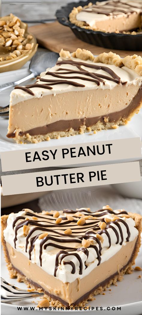 Indulge in the creamy, dreamy delight of this Easy Peanut Butter Pie! 🥜🥧 With a rich peanut butter filling and a crunchy graham cracker crust, it's perfect for any occasion. #PeanutButterPie #NoBakeDessert #EasyRecipes #myskinnyrecipes Jiff Peanut Butter Pie, Pies In Graham Cracker Crust, Peanut Butter Pie With Cream Cheese, Pie With Graham Cracker Crust Easy, Gram Cracker Crust Recipe Desserts, Condensed Milk Peanut Butter Pie, Cream Cheese Peanut Butter Pie, Peanut Butter Pies, Peanut Butter Cream Cheese Pie