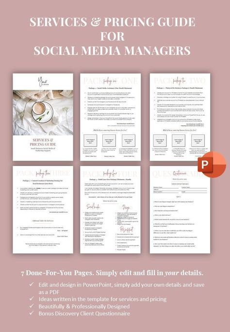 Services and Pricing Guide for Social Media Managers - Etsy Australia | Social media marketing pricing, Social media manager, Social media Social Media Manager Pricing, Social Media Marketing Pricing, Client Questionnaire, Template For Social Media, Social Media 101, Social Media Management Business, Social Media Packages, Social Media Guide, Pricing Guides