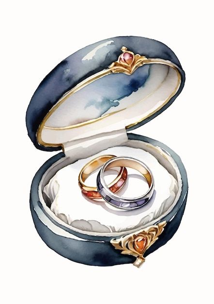 Two simple wedding rings in a jewelry bo... | Premium Vector #Freepik #vector #wedding #white-background #marry #watercolor Engagement Ring Illustration, Married Illustration, Ring Married, Pearl Drawing, Diy Canvas Art Quotes, American Horror Story Art, Simple Wedding Rings, Ring Vector, Bridal Card