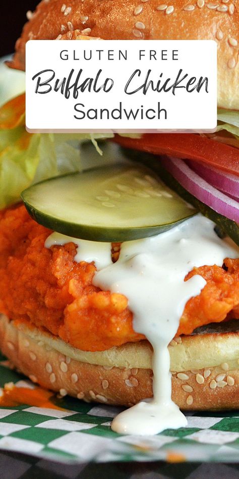 I am a woman who loves to eat hot wings. Okay, more like a medium wing, but you get the idea. Those little spicy creations of Buffalo are something I crave frequently! But, of course, now that I have to be gluten-free, my hot wing options are limited. So I made this gluten-free buffalo chicken sandwich recipe. #chickensandwich Gluten Free Buffalo Chicken Wrap, Nice Dinner Recipes, Gluten Free Buffalo Chicken, Buffalo Chicken Sandwich, Schar Gluten Free, Chicken Sandwich Recipe, Buffalo Chicken Wraps, Spicy Chicken Sandwiches, Buffalo Chicken Sandwiches