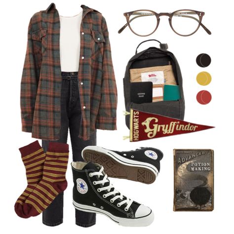 Cute Gryffindor Outfits, Ron Weasley Outfit Aesthetic, Harry Potter Aesthetic Outfits Gryffindor, Griffyndor Aestethic Outfit, Hogwarts Clothes Gryffindor, Hogwarts Fashion Aesthetic, Gryffindor Outfits Aesthetic, Harry Potter Inspired Outfits Gryffindor, Harry Potter Gryffindor Outfits