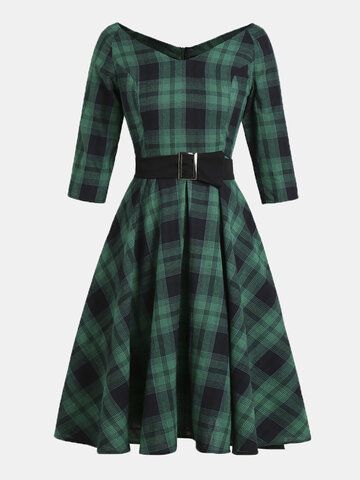 I found this amazing Casual Plaid Print V-neck Plus Size Belt Dress for Women with 40,99€,and 14 days return or refund guarantee protect to us. --Newchic Robes Vintage, Vintage 1950s Dresses, 1950s Dress, Inspired Dress, Mode Vintage, 1950s Vintage, Plaid Dress, Mode Inspiration, Vintage Dress