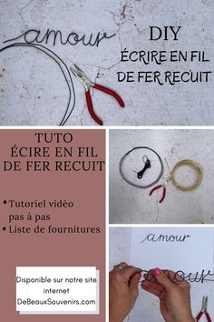 Retrouvez notre Tuto Écrire en fil de fer sur YouTube ainsi que les fournitures nécessaires à ce tuto sur DeBeauxSouvenirs.com. Diy Deco, Wire Crafts, Wire Art, Couture, Wire Craft