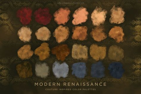 Modern Renaissance: Moody & Romantic Couture-inspired Palettes & Brushes #brushprocreate #brushesillustrator #photoshopbrushes #vectorbrushes #brushesinstagram #facebookbrushes #brushesdownload #brushesfree Majestic Color Palette, Medieval Color Scheme, Tarot Color Palette, Dark Earthy Color Palette, Mystic Color Palette, Tuscany Color Palette, Elements Color Palette, Witchy Color Palette, Victorian Color Palette