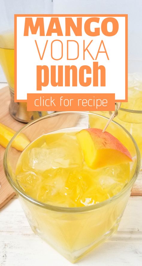 This mango vodka punch is a delicious and refreshing 2 ingredient cocktail for a hot summer day! via @meloutnumbered Mango Punch Alcoholic, Peach Mango Vodka Drinks, Mango Pineapple Vodka Drinks, Svedka Mango Pineapple Recipes, Mango Vodka Drinks Recipes, Mango Vodka Drinks, Mango Cocktail Recipes, Vodka Punch Recipes, Vodka Aesthetic