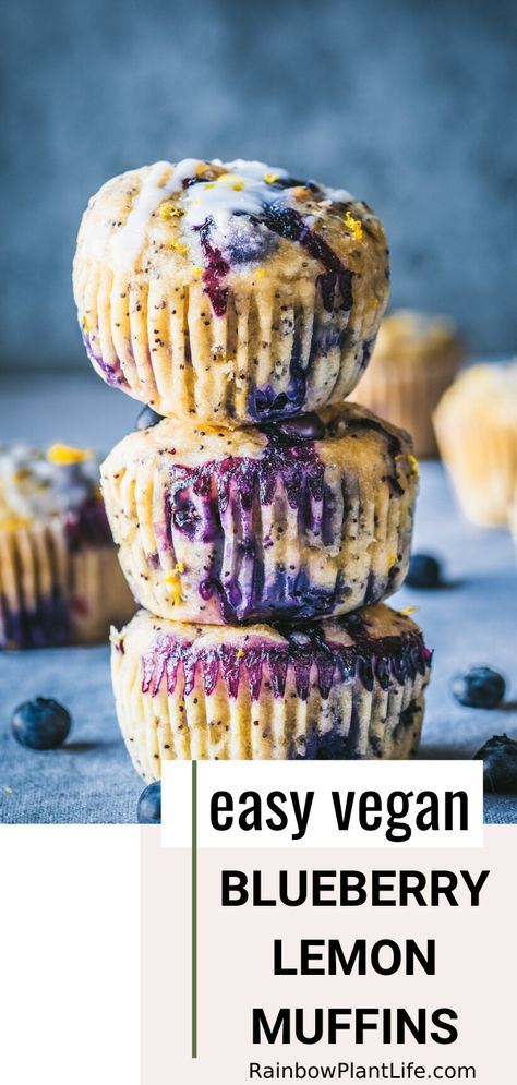 Vegan Muffins Healthy, Lemon Icing Recipe, Muffins Chocolate Chip, Vegan Breakfast Muffins, Blueberry Lemon Muffins, Breakfast Cakes, Lemon Poppy Seed Muffins, Muffin Flavors, Vegan Biscuits