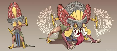 Aztec God Concept Art, Aztec Creatures, Aztec Concept Art, Aztec Monster, Aztec Character Design, Aztec Monkey, Fantasy Story Ideas, Shonen Manga, Surealism Art