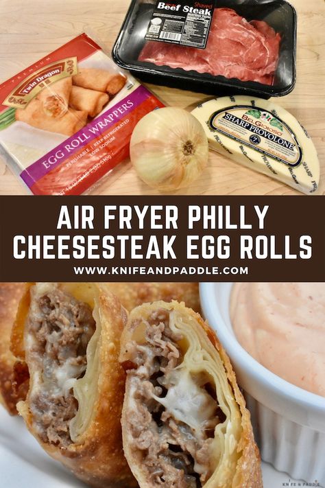 Air Fryer Philly Cheesesteak Egg Rolls • www.knifeandpaddle.com Air Fryer Philly Cheesesteak Egg Rolls, Cheese Steak Egg Rolls Air Fryer, Cheesesteak Egg Rolls Recipe, Philly Egg Roll Recipes, Cheesesteak Eggrolls Air Fryer, Philly Cheese Steak Egg Rolls Air Fryer, Philly Cheese Egg Rolls Recipe, Philly Cheesesteak Egg Rolls Recipes, Airfryer Egg Rolls