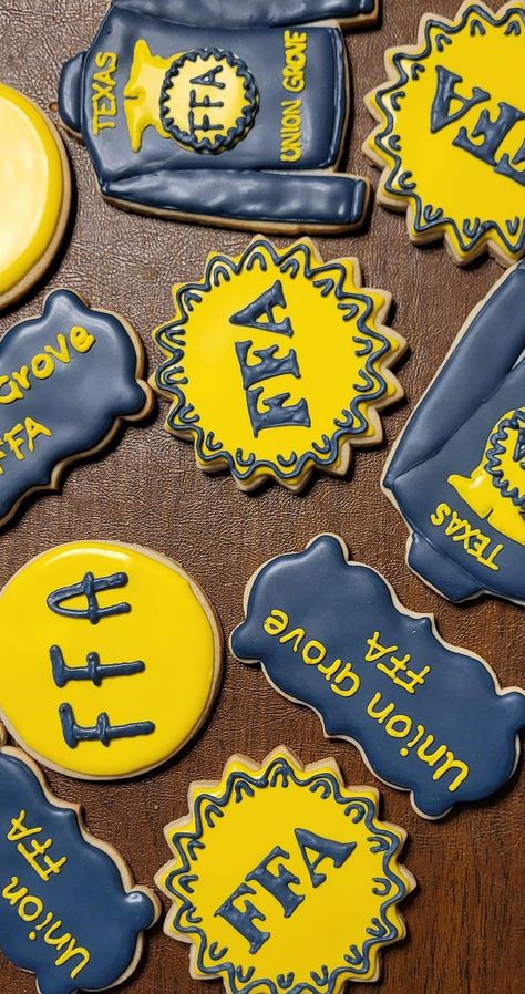 Ffa Cookies Decorated, Ffa Cookies, Ffa Emblem, Ffa Jacket, Ffa Ideas, Fall Fair, Western Christmas, Ffa, Cookie Ideas