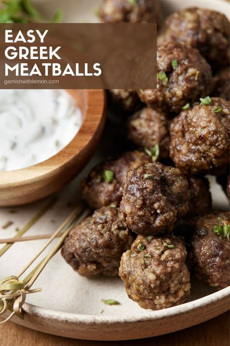 Greek Meatballs With Tzatziki Sauce, Meatballs With Tzatziki Sauce, Greek Meatballs Recipe, Greek Gyros, Greek Meatballs, Hot Appetizers, Lamb Meatballs, Beef Meatballs, Quick And Easy Appetizers