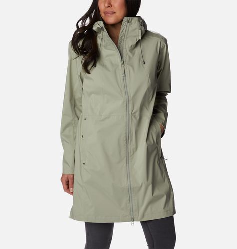 Women's Weekend Adventure™ Long Rain Shell | Columbia Sportswear Rains Long Jacket, Waterproof Clothing, Garment Care Labels, Rain Jacket Women, Shell Jacket, Columbia Sportswear, Rain Wear, Outdoor Outfit, Hooded Jacket