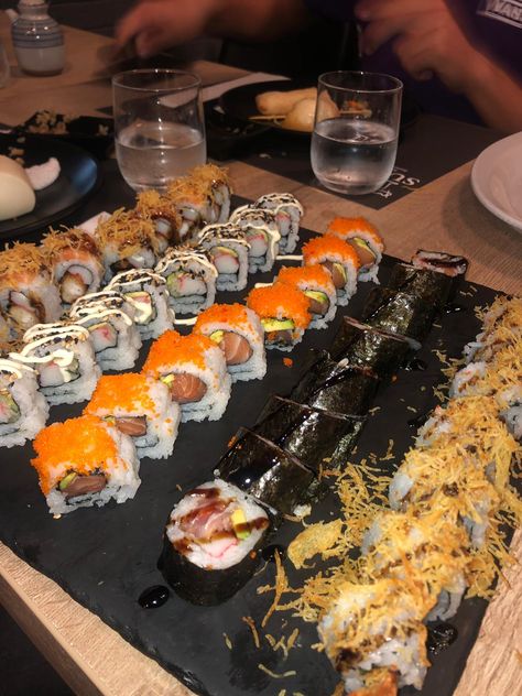 Fake Sushi Snaps, Sushi Snap, Sushi Restaurant Aesthetic, Sushi Night, Shrimp Avocado, Foreign Food, Color Aesthetic, Sleepover Food, Food Babe