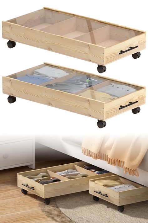 PRICES MAY VARY. 【UNDERBED STORAGE DRAWER WITH LIDS】Transparent lids and four wheels for dust-proof, easy access storage make this wood crate storage bin more practical. 【ROBUST & RESILIENT】Crafted from premium solid wood, guaranteeing enduring strength to meet your storage requirements. 【OPTIMIZE UNDER-BED STORAGE】Sturdy and equipped with a short-side handle to maximize the utilization of space beneath your ANY size bed，providing versatile storage solutions for different bed types. 【STREAMLINE Wood Crate Storage, Underbed Storage Drawers, Bed Storage Drawers, Inspire Me Home Decor, Crate Storage, Ceiling Fan In Kitchen, Storage Drawer, Storage Hacks, Under Bed