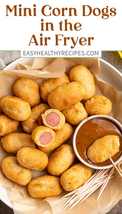 If you're looking for a fun snack or an easy party food then you need these frozen mini corn dogs cooked in the air fryer. This simple cooking method gives you corn dog nuggets that are perfectly crispy outside and hot and tender inside. Served with a smoky homemade mustard sauce for added flavor, this is one recipe the whole family can enjoy. Corn Dog Nuggets, Homemade Mustard, Corndog Recipe, Mini Corn Dogs, Best Party Appetizers, Kid Friendly Snack, Corn Dog, Best Appetizer Recipes, Easy Party Food