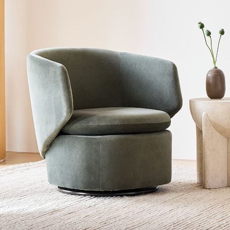 accent chairs | West Elm Drum Chair, Globe Floor Lamp, Leather Swivel Chair, Pillow Texture, Room Planning, Swivel Armchair, Key Details, West Elm, Tub Chair