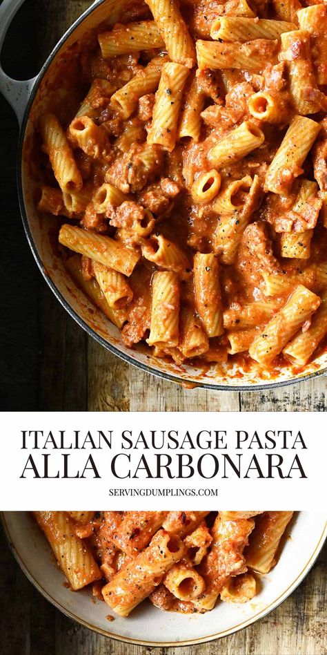 Sausage And Tomato Pasta, Sausage Carbonara, Pasta Alla Carbonara, Italian Sausage Pasta, Best Pasta Recipes, Hot Italian Sausage, Famous Recipe, Dumpling Recipe, Tomato Pasta