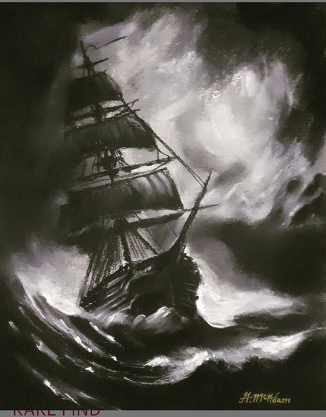 Charcoal Art Sketches, Charcoal Aesthetic, Storm Drawing, Ship In A Storm, Ship In Storm, White Charcoal Drawing, Charcoal Artwork, Art Charcoals, Contrast Art