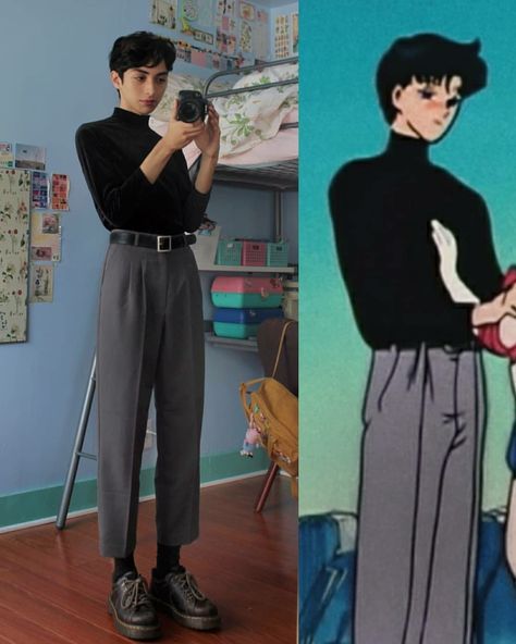 90s Anime Inspired Outfits, 90s Androgynous Fashion, Retro Outfits 90s Men, Soft Butch Fashion, Fashion Men Streetwear, Snazzy Outfits, Sailor Moon Outfit, Sailor Moon Fashion, Japan Street