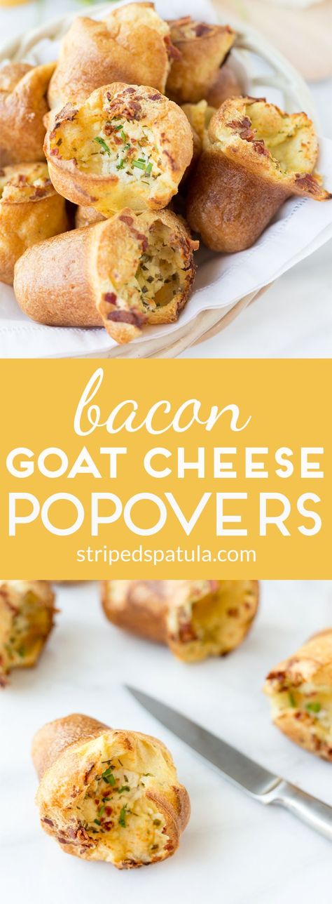 Light-textured, full-flavored, and easy to make, these Bacon and Goat Cheese Popovers are perfect for any time of day: breakfast, brunch, lunch, or dinner! Cheddar Popovers, Chicken With Cabbage, Cheese Popovers, Irish Chicken, Popovers Recipe, Cabbage Potatoes, Recipe With Bacon, Pop Christmas, Popover Recipe