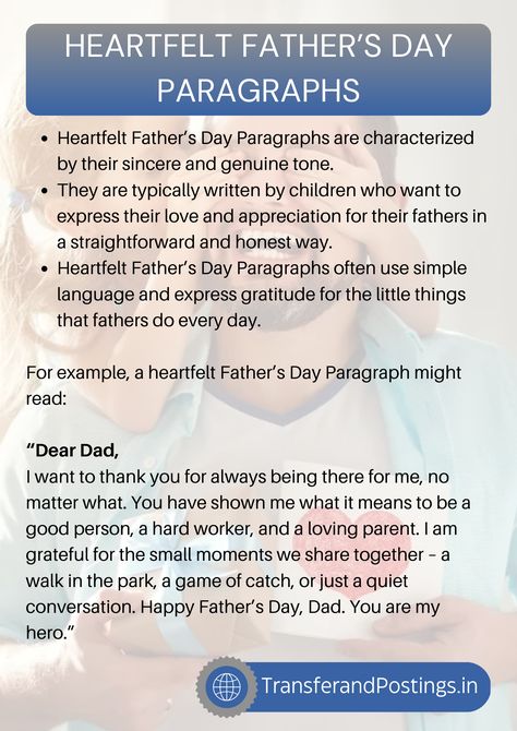 Father's Day Paragraph: Expressing Love And Gratitude - Transfer and Postings What Is A Father, Message For Father, Witty Remarks, Expressing Love, Paragraph Writing, I Hope You Know, Hard Workers, Grateful For You, Expressing Gratitude