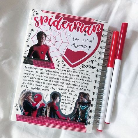 Marvel Notes Ideas, Smash Book Inspiration, Movie Journal, Film Journal, Bullet Journal Paper, Bulletin Journal Ideas, Pretty Journals, Scrapbook Book, Art Journal Therapy