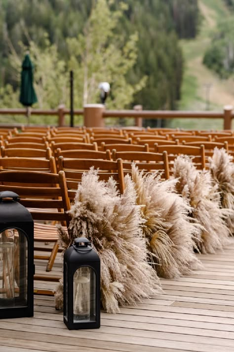 Pampas Grass Ceremony, Pampas Grass Greenery Wedding, Pampas Grass Wedding Aisle Decor, Black And Pampas Wedding, Black Moody Wedding Decor, Pampas And Black Wedding, Pampas Grass Wedding Aisle, Pampas Grass Chair Decor Wedding, Boho Black Wedding