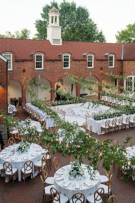 Rebekah & Nathan: Blue and White Floral Romance for Cheekwood Botanic Garden Wedding Courtyard Wedding Reception, Fern Cake, Cheekwood Nashville, Blue Wedding Florals, Cheekwood Wedding, Summer Wedding Florals, Summer Reception, Elegant Garden Wedding, Botanic Garden Wedding