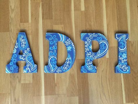 Sorority Crafts Letters, Letters Painted Wooden, Letter Painting Ideas, Letter Painting Ideas Wooden, Painted Letters Diy, Greek Letters Painted, Sorority Letters Painted, Sorority Canvases, Big Little Canvas