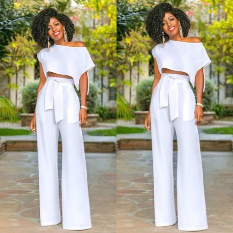 White Palazzo Pants Outfit, Yakoema Fashion, Ankara Skirt Styles, Palazzo Pants Outfit, African Print Jumpsuit, 2piece Outfits, Glamorous Outfits, Best African Dresses, Causal Dresses