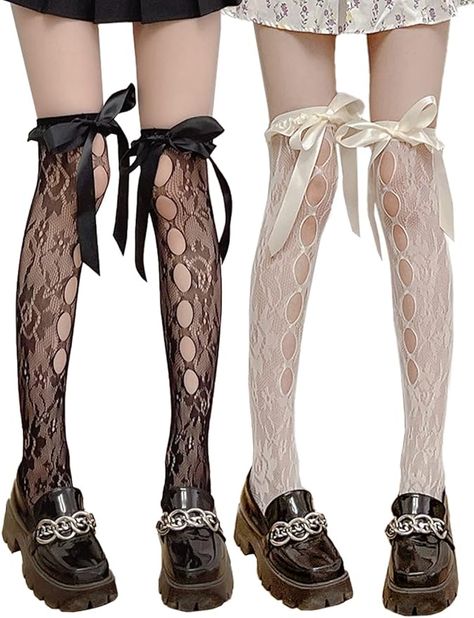 lolita coquette accessories socks mesh tights cosplay Fishnet Socks, Knee High Stockings, Girl's Swag, Mesh Socks, Trouser Socks, Clothing Staples, Lace Socks, Versatile Outfits, Kendall Jenner Style