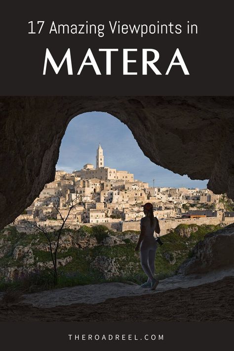 Person standing in a cave entrance overlooking the old town of Matera bathed in sunlight. Matera Italy, Cave City, Stone City, San Giacomo, Things To Do In Italy, Italy Itinerary, Italy Map, Italy Travel Tips, Italy Photography