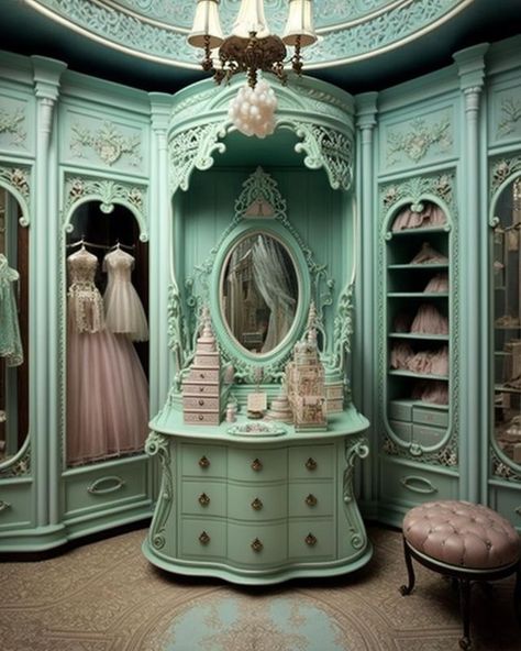 Mint Green Wardrobe, Whimsical Closet, Green Wardrobe, Fantasy Furniture, Whimsical Furniture, Fantasy Rooms, Ornate Furniture, Dream Room Inspiration, Closet Design