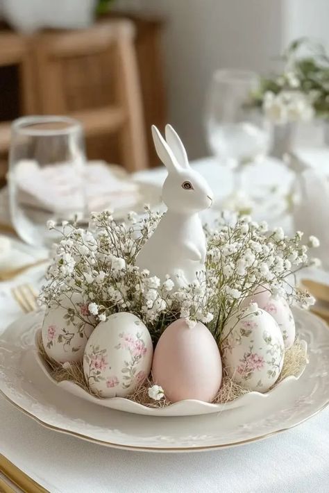 15 Joyful Easter Centerpiece Ideas That Celebrate Spring’s Charm 5 Easter Table Centerpiece Ideas, Easter Arrangements Centerpieces, Easter Dinner Table Setting, Tea Party Tablescape, Easter Dining Table, Easter Arrangements, Easter Aesthetic, Easter Magic, Easter Table Centerpieces