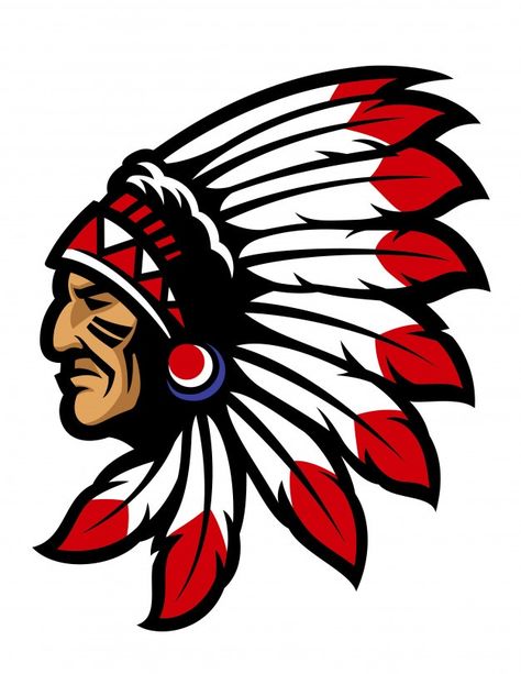 Indian Chief, Premium Vector, Feathers, Illustrations, Red