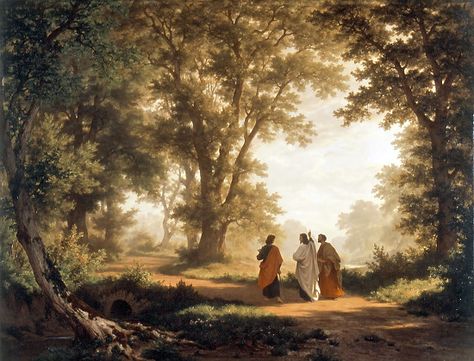 Biblical Art | Annointing The Road To Emmaus, Walk To Emmaus, Road To Emmaus, Scenery Art, Maria Magdalena, Biblical Art, Christian Art, Oil Painting Landscape, Art Google