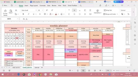 Excel Daily Planner Template, Excel Tracker Ideas, Excel Weekly Planner, Weekly Planner Excel, Excel Sheet Design Ideas, Aesthetic Excel Spreadsheet, Huberman Protocol, Excel Planner Templates, Study Spreadsheet