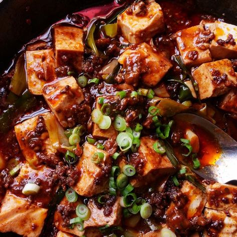 Mapo Tofu - Delish.com Best Tofu Recipes, Mapo Tofu Recipe, Ma Po Tofu, Spicy Vegan Recipes, Stuffed Vegetables, Ground Pork Recipes, Mapo Tofu, Tofu Recipe, Veggie Noodles