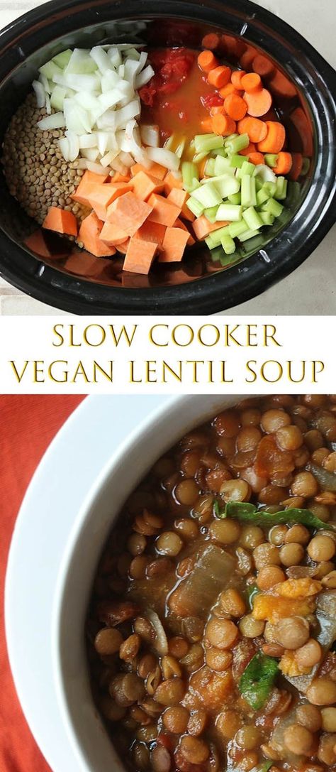 Lentil Vegan, Easy Lentil Soup, Slow Cooker Vegan, Slow Cooker Lentil Soup, Slow Cooker Easy, Vegan Crockpot, Slow Cooker Lentils, Vegan Slow Cooker, Vegan Lentil Soup