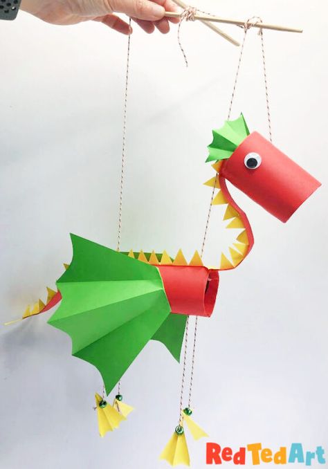 Paper Dragon Puppet, Chinese New Year Crafts For Kids, Puppet Craft, Paper Dragon, Chinese New Year Crafts, Toilet Paper Crafts, Dragon Crafts, Dragon Puppet, Puppet Crafts