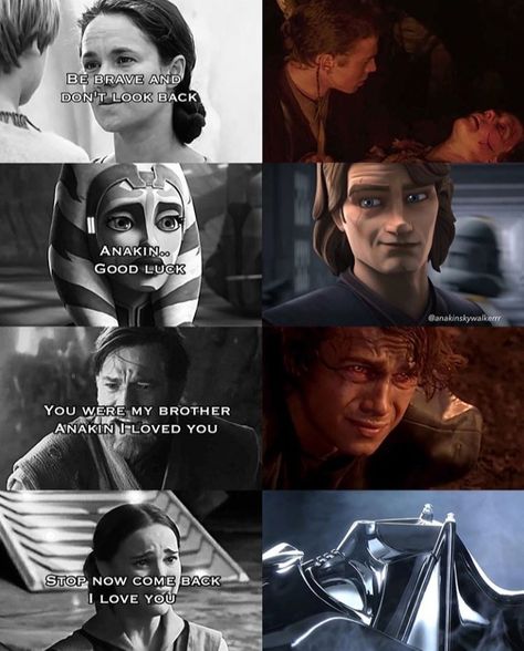 Everyone that tells Anakin they loved him caused him to hurt. The only one he smiled back at was the one who was just wishing him luck 😭 I Love My Boyfriend Anakin, Anakin Quotes Love, Anakin And Obi Wan Quotes, What If Anakin Never Turned, Anakin Whisper, Last Words, Dont Look Back, Star Wars Pictures, Picture Quotes