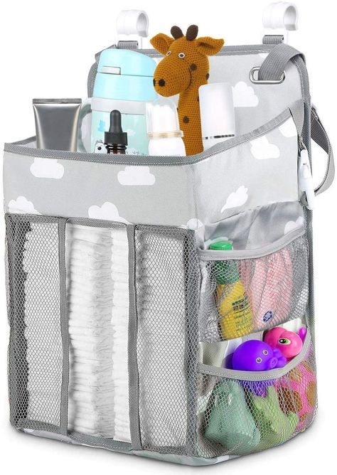 Nursery Organisers，Crib Nappy Organiser Hanging Diaper Caddy Stacker Organizer Holder Beside Storage Bag for Toys Diaper Nappies Towels Clothes - Grey Crib Storage, Crib Accessories, Nursery Changing Table, Diaper Storage, Baby Hangers, Diaper Organization, Baby Clothes Organization, Diaper Caddy, Boys Crib